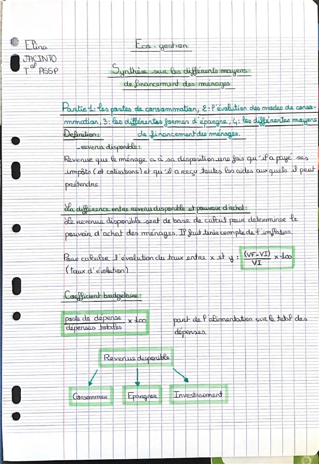 Elina
JACINTO
af
TASSP

Eco-gestion

Synthèse sur les différents mayens
de financement des ménages

Partie 1: les pastes de cansammatian, 2.