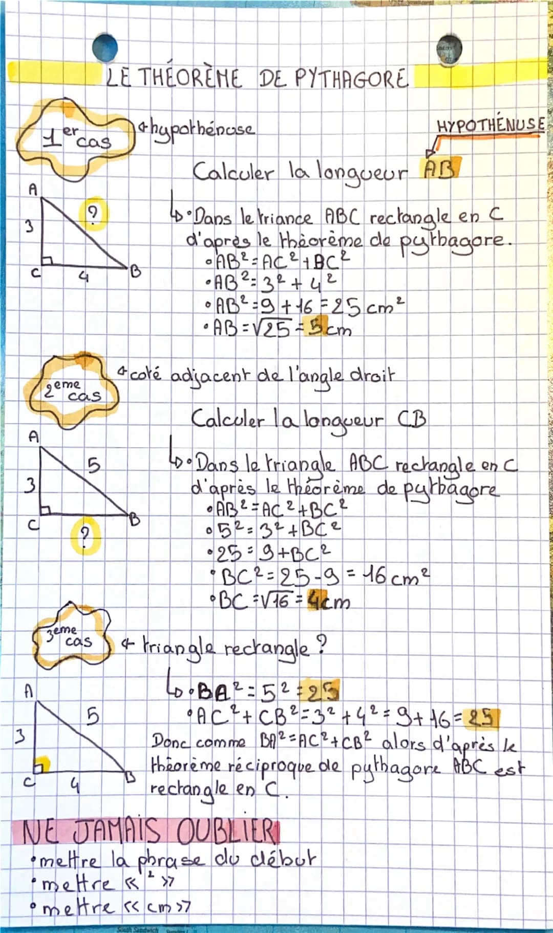 3
A
3
J
A
3
A
C
2
h
er
LE THEOREME DE PYTHAGORE
1 cast hypothéose
geme
9
4
B
cas
зете
2
cas
५
5
5
HYPOTHENUSE
Calculer la longueur AB
4. Dan