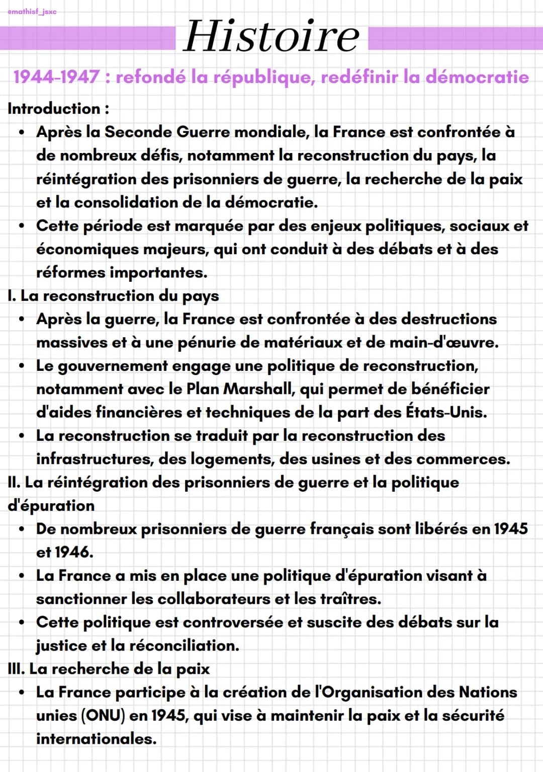 emathist_jsxc
Histoire
1944-1947: refondé la république, redéfinir la démocratie
Introduction :
Après la Seconde Guerre mondiale, la France 