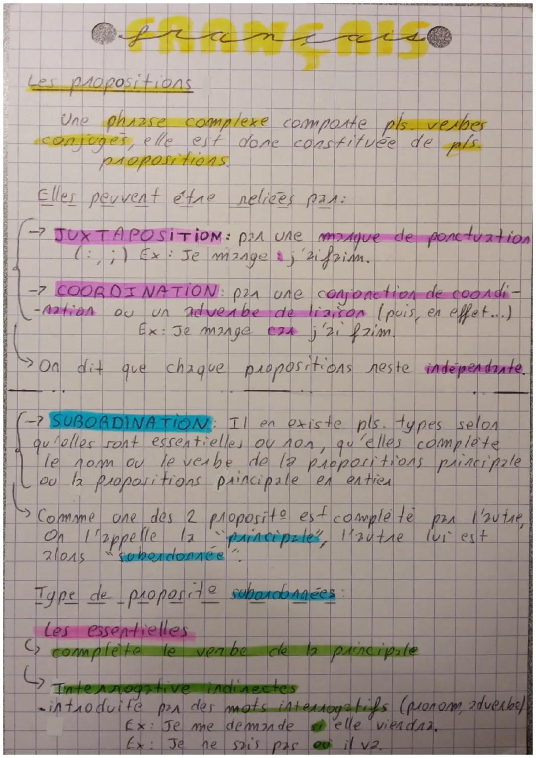 سمره
Ofransd
Les propositions.
Une phazse complexe comporte pls. verber
conjuges, elle est done constituée de pls.
propositions
Elles peuven