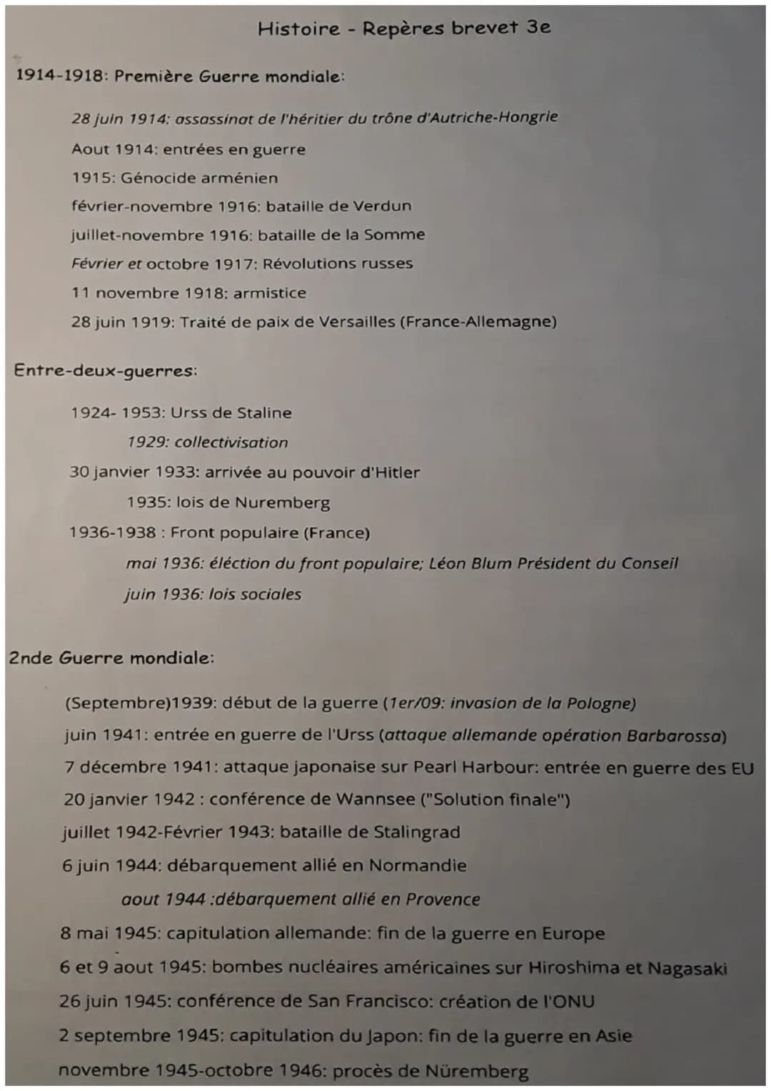  Dates importantes en Histoire 