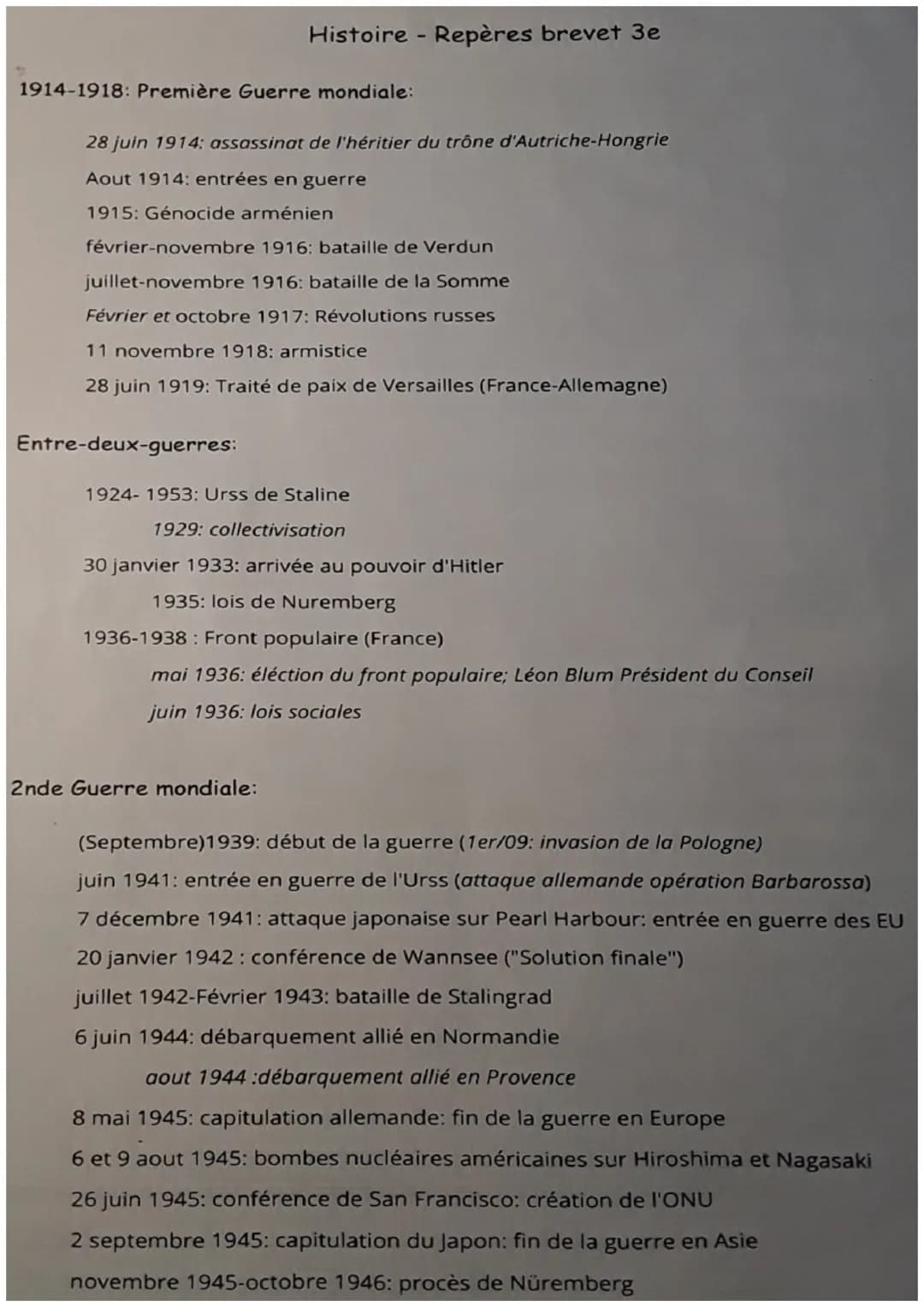 1914-1918: Première Guerre mondiale:
Histoire - Repères brevet 3e
28 juin 1914: assassinat de l'héritier du trône d'Autriche-Hongrie
Aout 19