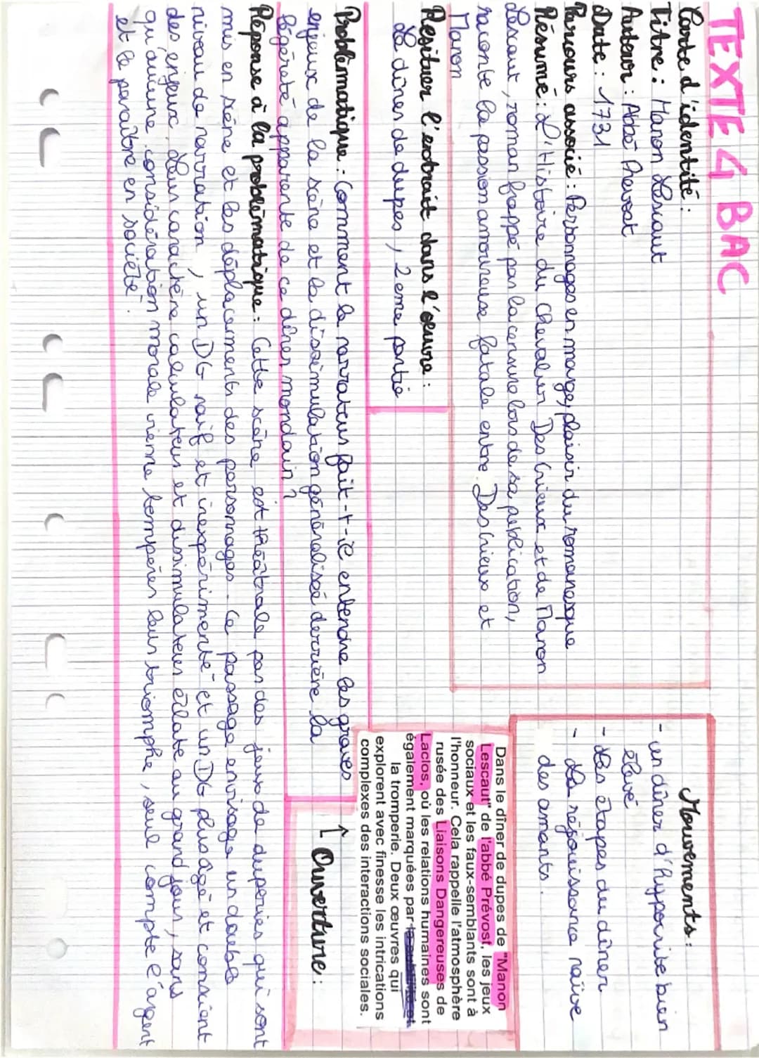 TEXTE 4 BAC
Carte d'identité:
Titre: Manon Lescaut
Auteur: Abbe Prevost.
Date: 1731
Parcours associé : Personnages en marge, plaisir du roma