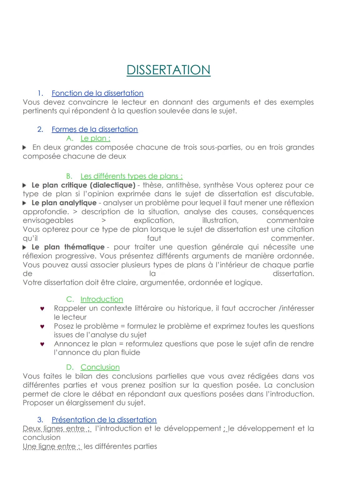 DISSERTATION
1. Fonction de la dissertation
Vous devez convaincre le lecteur en donnant des arguments et des exemples
pertinents qui réponde