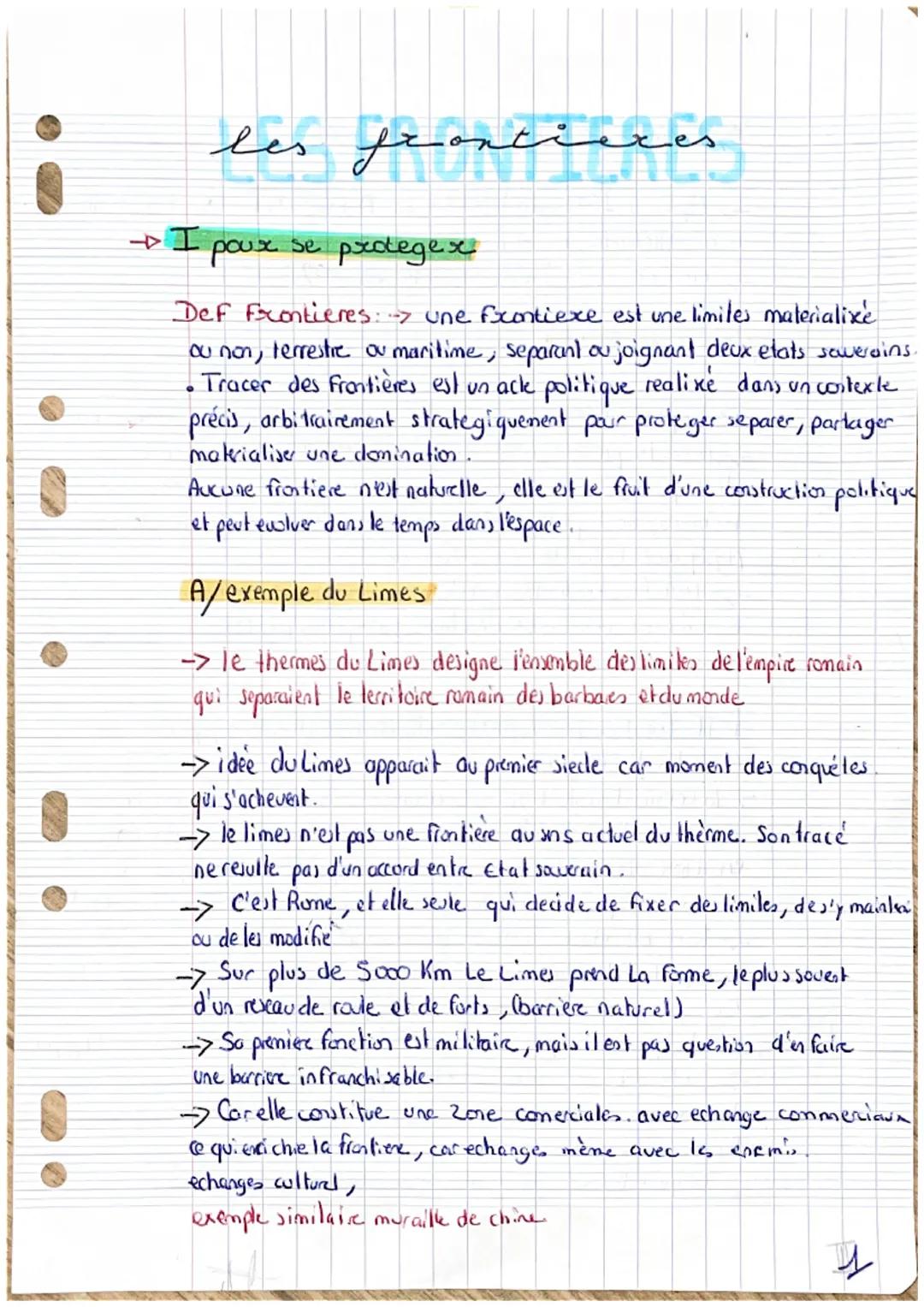 # les frontieres

→ I poux se prodegex

Def Frontieres: une focontiexe est une limites materialixe
ou non, terrestre or maritime, separant o