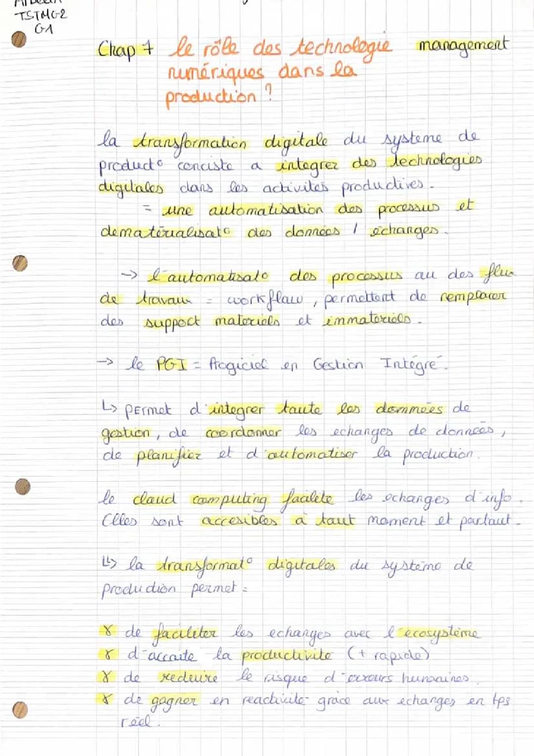 L'impact des technologies numériques sur la production - Chapitre 7 (Management)
