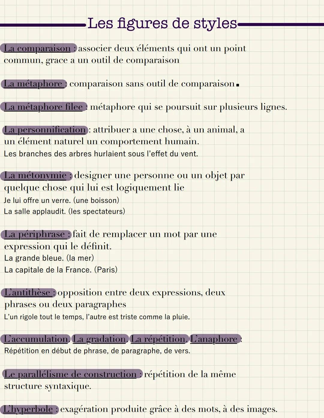 - Les figures de styles.

La comparaison: associer deux éléments qui ont un point
commun, grace a un outil de comparaison

La métaphore comp