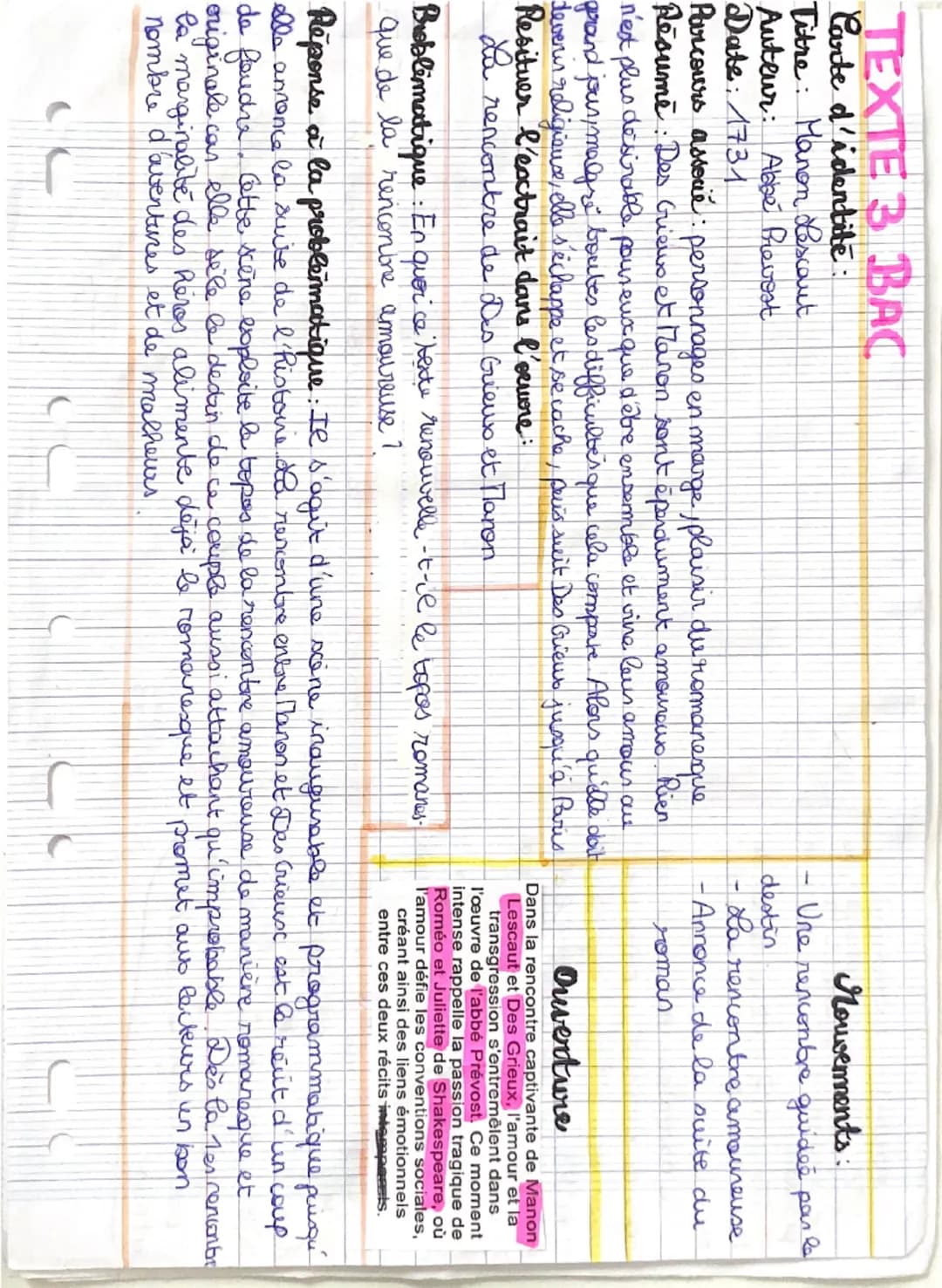TEXTE 3 BAC
Carte d'identité:
Titre: Manon Lescaut
Auteur: Abbé Prevost
Date: 1731
Parcours associé: personnages en marge, plaisir du romane
