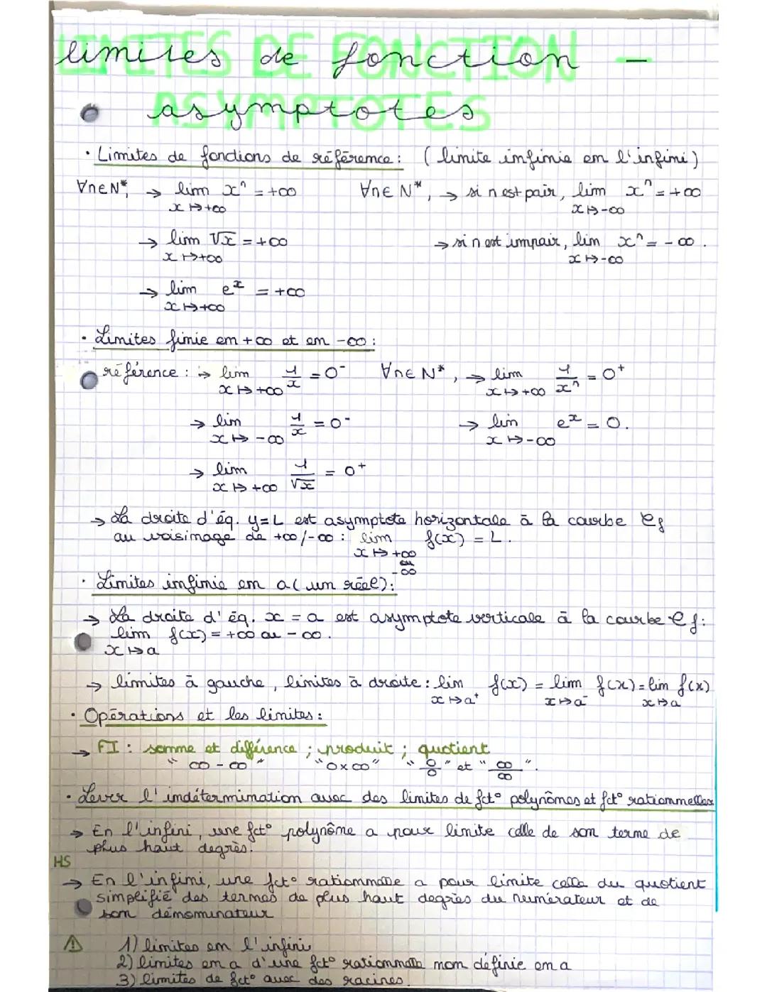  Fiche révision, maths terminale, limite de fonction et asymptote 