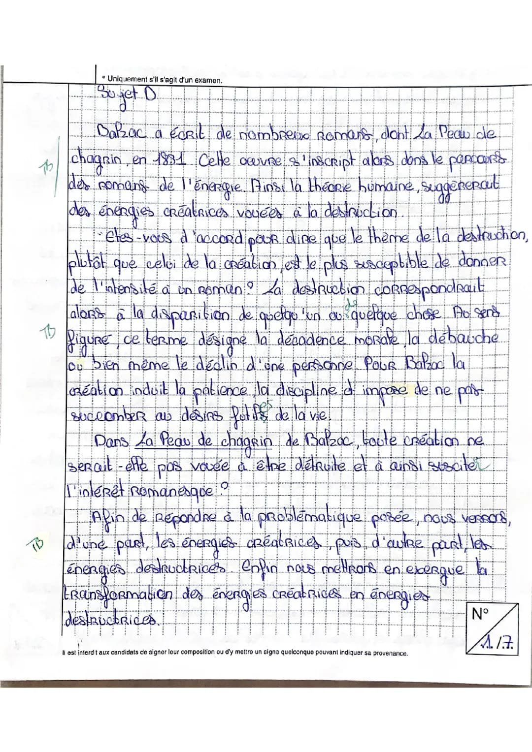 1er: exemple de dissertation sur Balzac