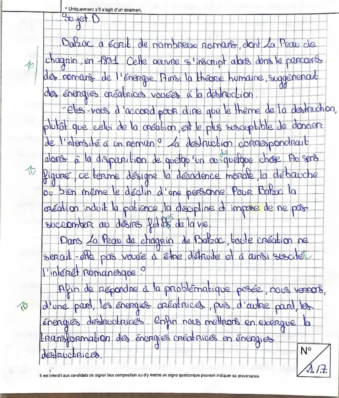 Tb
Uniquement s'il s'agit d'un examen.
180.
so jet D
Balzac a écrit de nombreux Romans, dont La Peau de
chagrin
en 1831 Cette œuvre s'inscri