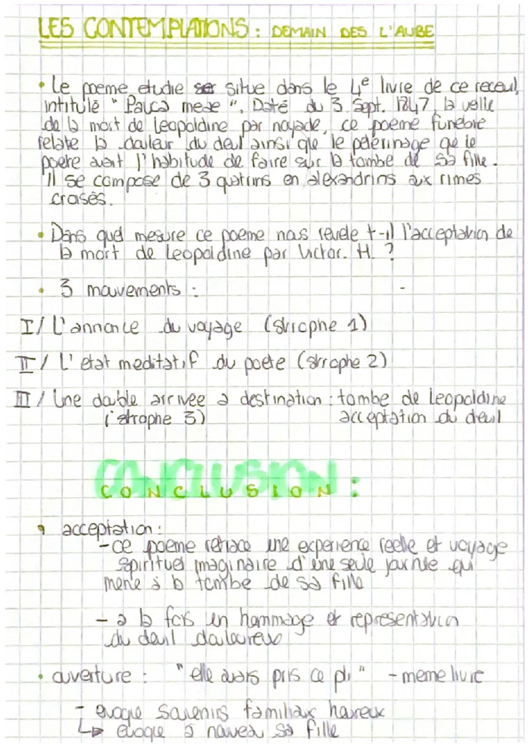 # LES CONTEMPLATIONS: DEMAIN DES L'AUBE

• Le poeme etudie ser situe dans le Le livre de ce receul,
intitule "Pauca mede", Daté du 3. Sept. 