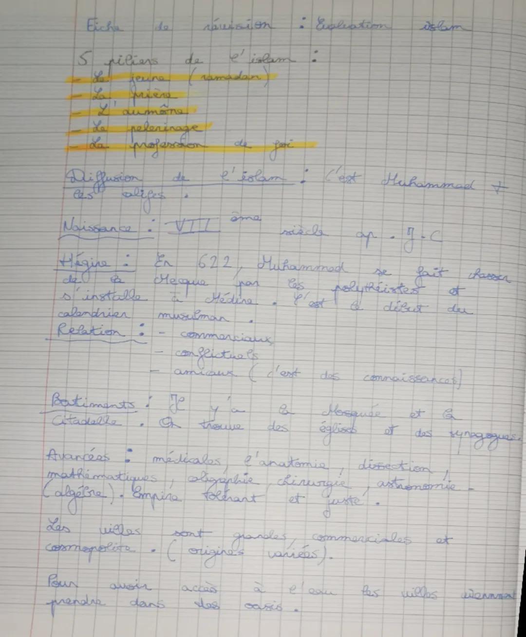Eicha de ravision : Evaluation islam

5 piliers de e' islam:
- La jeune (ramadan)
- La mière
- L'aumône
- Le pelerinage
- La profession de f
