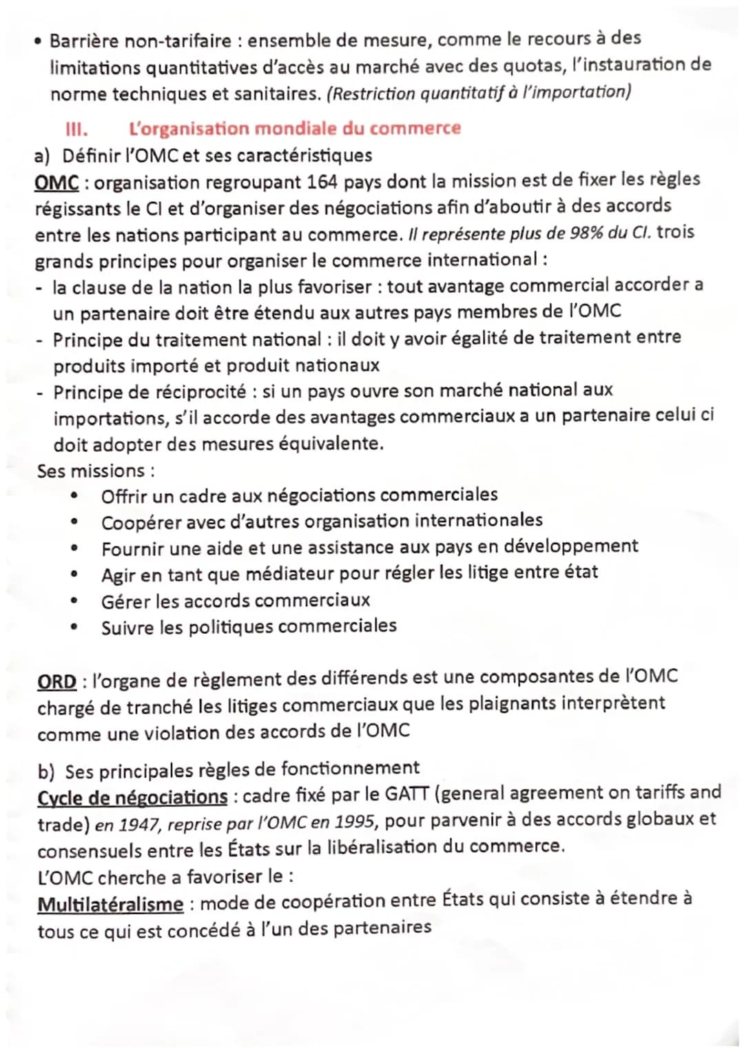 Chapitre 8 : Les politiques commerciales et l'organisations mondiale des
échanges
Les avantages et inconvénients du libre-échange
Libre écha