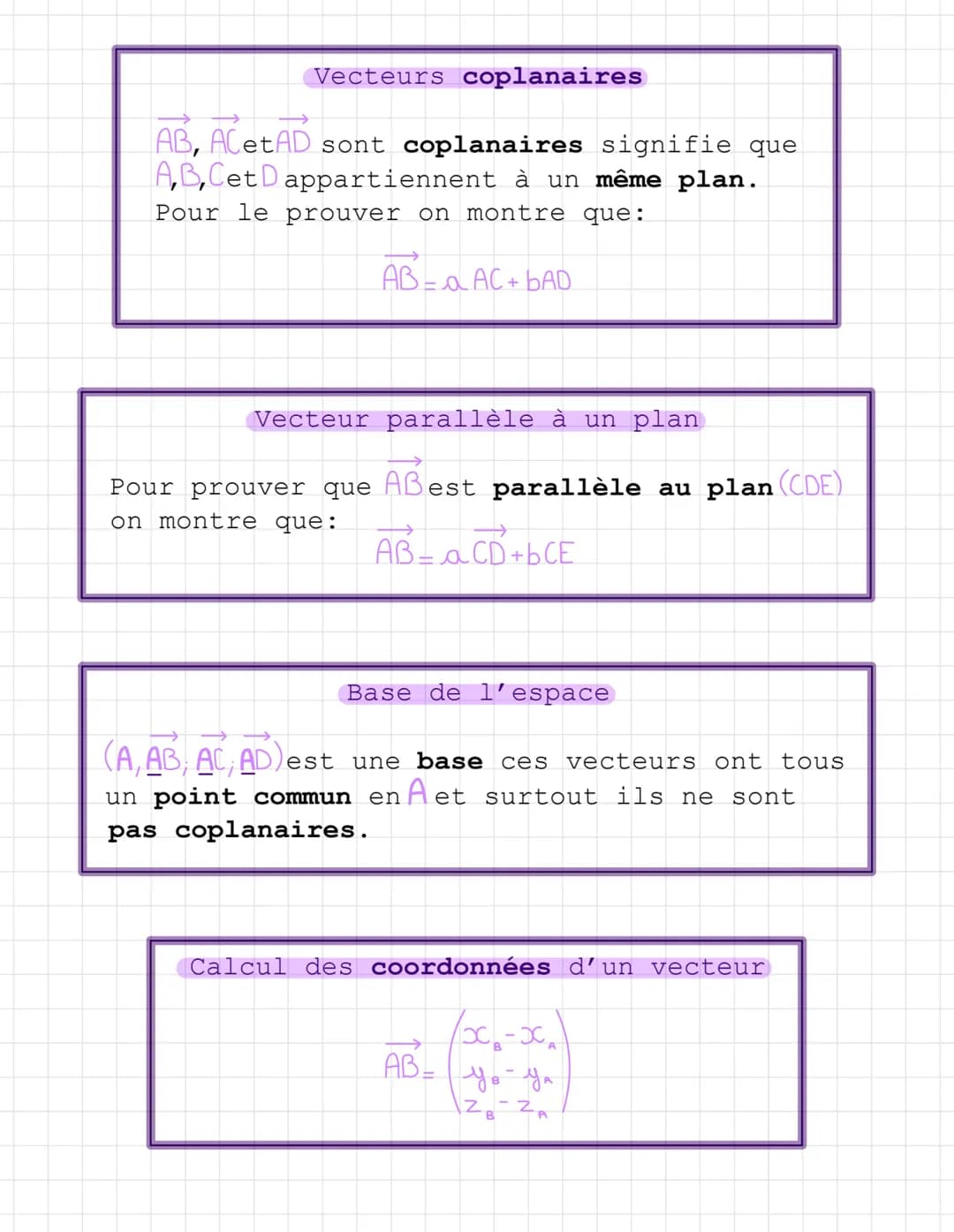 VECTEURS
DE L'ESPACE
Défini d'un vecteur
une direction/
un sens
une norme
cm
1
Relation de Chasle
AB=AD+DB
Vecteurs colinéaires
ABet CD sont