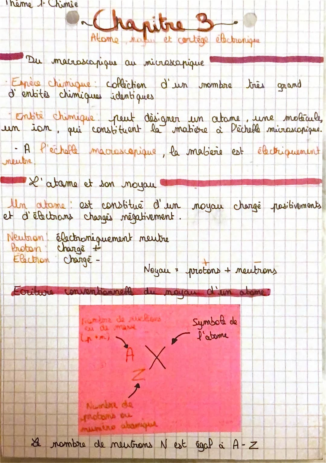 Theme & Chimie
~Chapitre 3
Du macroscopique au microscopique
Espèce chimique: collection d'un nombre très grand
d'entites chimiques identiqu