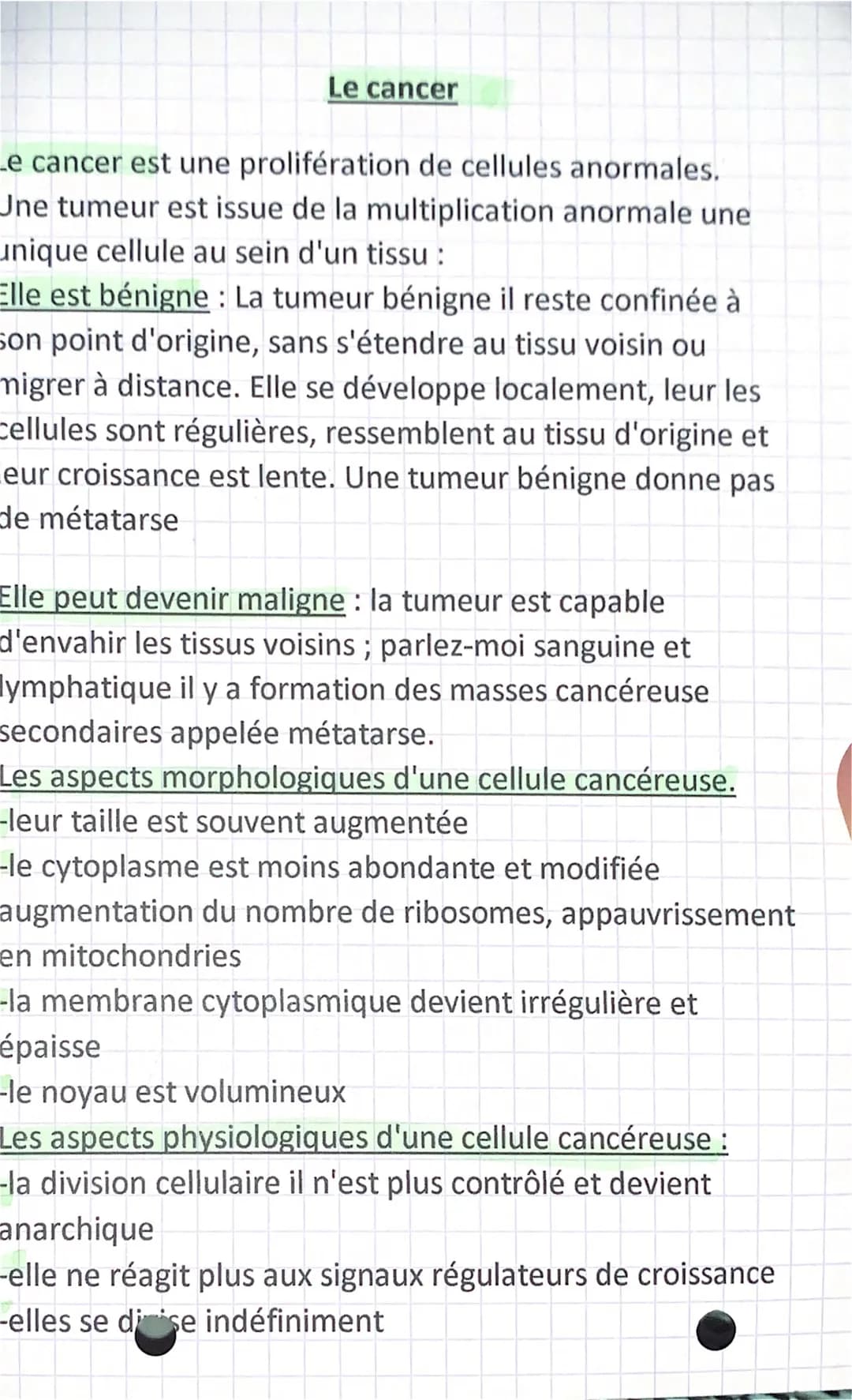 Le cancer
Le cancer est une prolifération de cellules anormales.
Une tumeur est issue de la multiplication anormale une
unique cellule au se