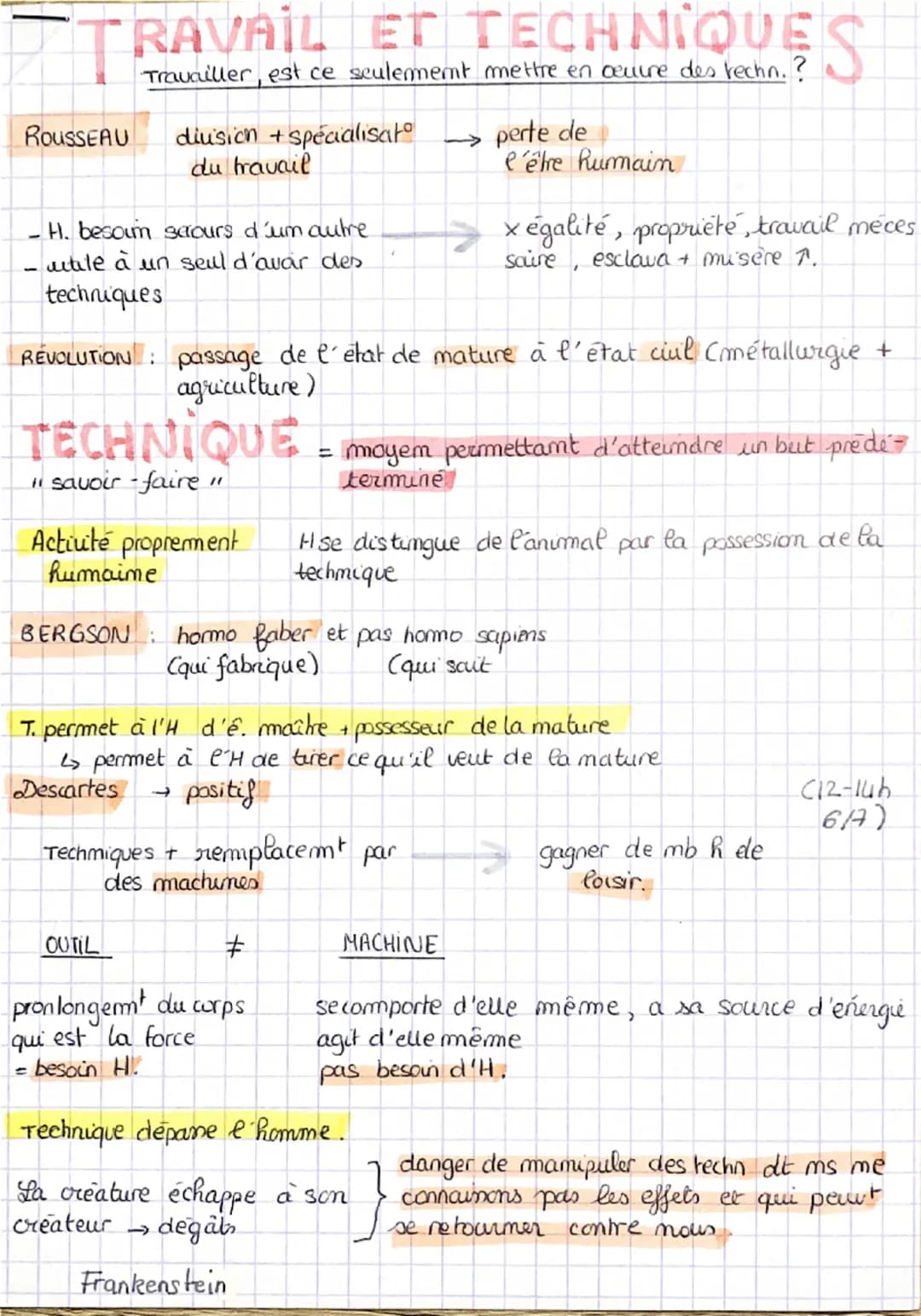 RoussEAU
RAVAIL ET TECHNIQUES
Travailler, est ce sculement mettre en oeuvre des techn. ?
division + spécialisat
du travail
H. besoum secours