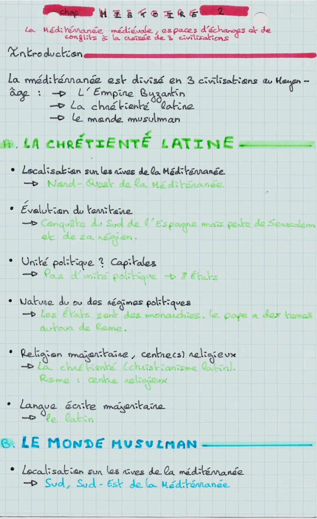 chap
HISTOIREE
2
La Méditémanée médiévale, espaces d'échanges of de
conflits à la croisée de 3 civilisations
Introduction.
La méditerranée e