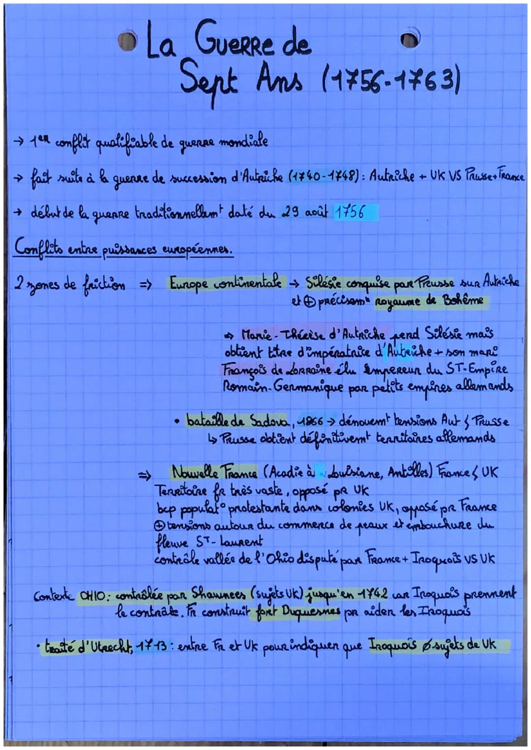 •La Guerre de
Sept Ans (1756-1763)
→ 1ªm conflit qualifiable de
fait suite à la
→ début de la
mondiale
guerre de succession d'Autriche (1740