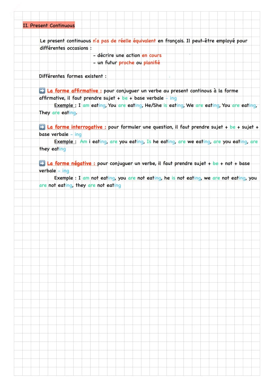 Anglais
Present Simple et Present continuous
I. Present Simple
Le present simple est l'équivalent du présent de l'indicatif. Il peut-être em