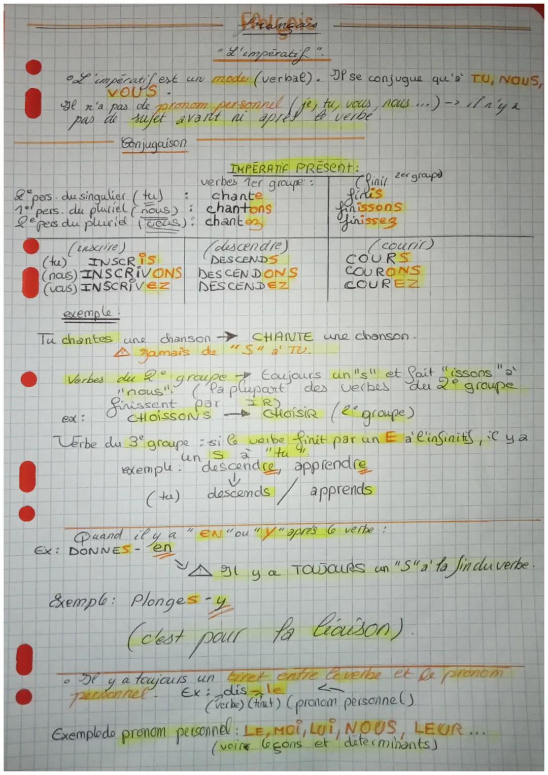 # Arançais

"L'impératif ".

*   L'impératif est un mode (verbal). DP se conjugue qu'à TU, NOUS,
*   Il n'a pas de pronom personnel (je, tu,