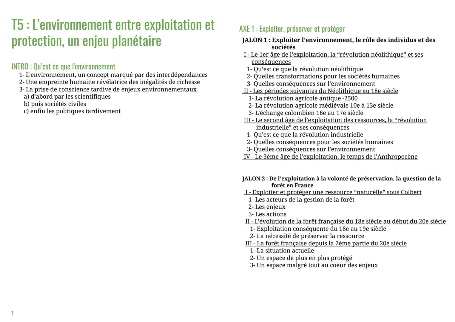 T5: L'environnement entre exploitation et
protection, un enjeu planétaire
INTRO: Qu'est ce que l'environnement
1- L'environnement, un concep