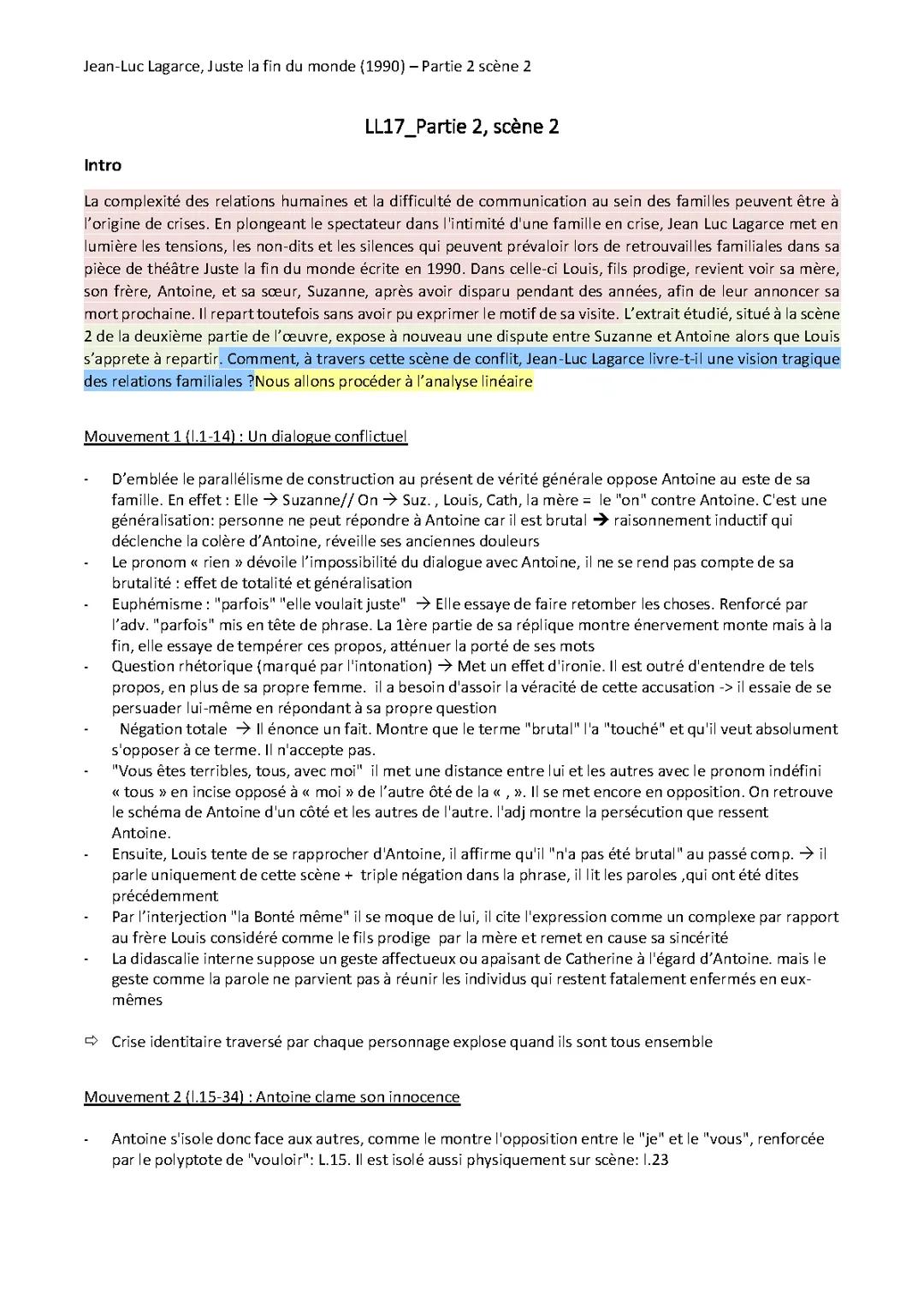 Analyse de la scène 2 de Juste la fin du monde de Jean-Luc Lagarce : les relations familiales