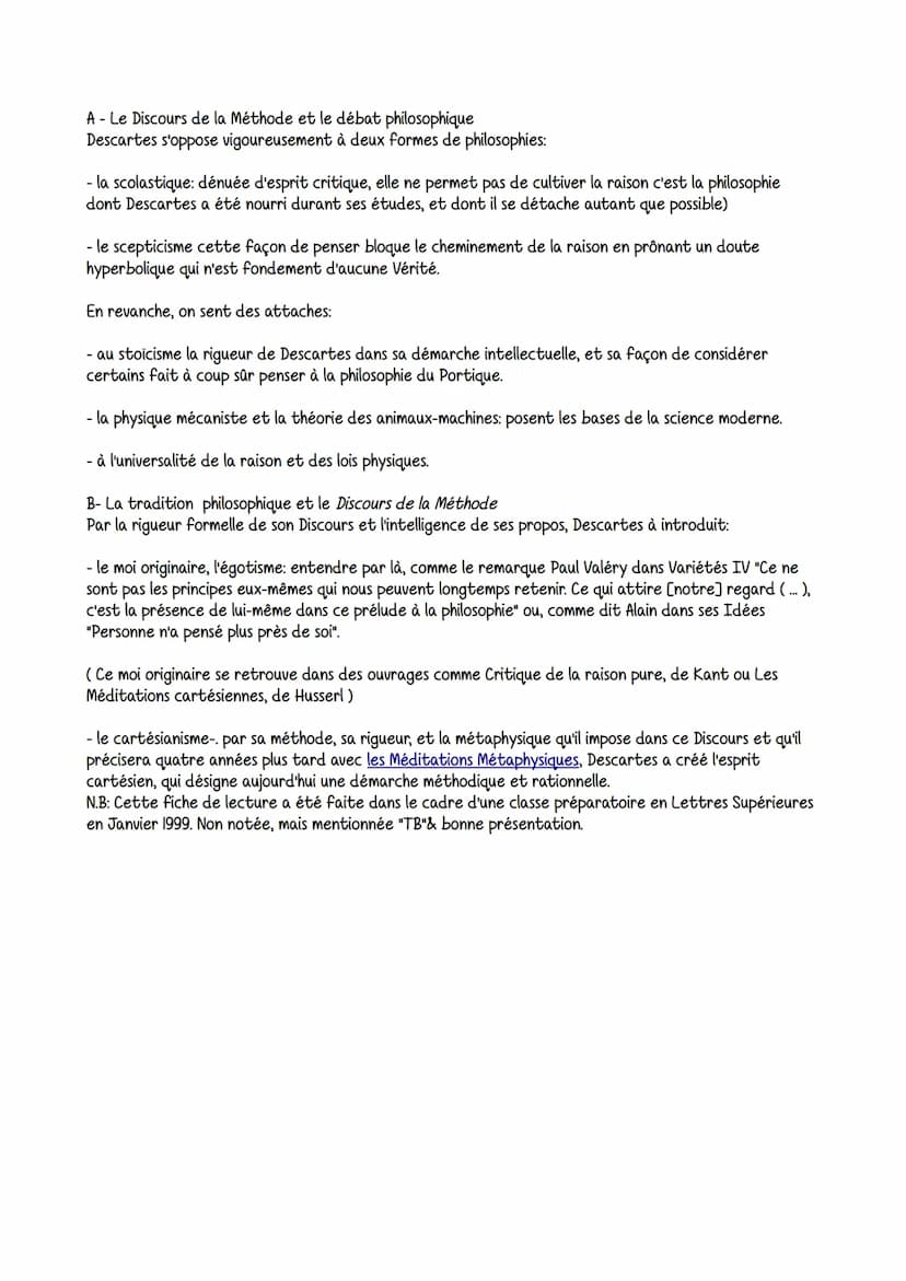 I/ Support
Auteur: Descartes, René
Date de publication: 1637
Côte: 194 DES
II/ Présentation
Thème: Cet ouvrage se présente sous forme de dis