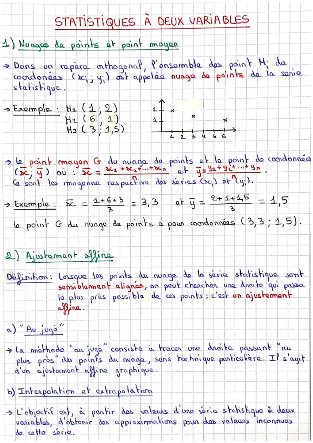 STATISTIQUES À DEUX VARIABLES
1) Nuages de points at point moyen
→ Dans un repère orthogonal, l'ensemble des point M. de
coordonées (x;; y;)