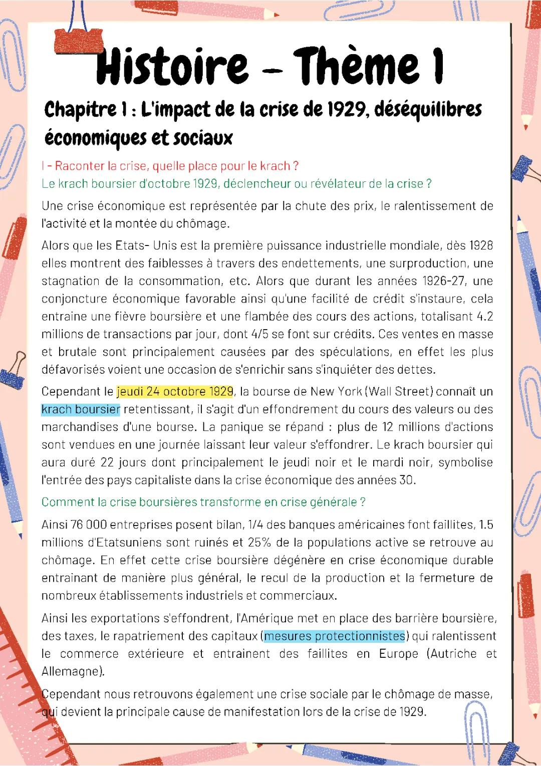 Dissertation sur la crise économique de 1929 PDF - Résumé, causes et conséquences