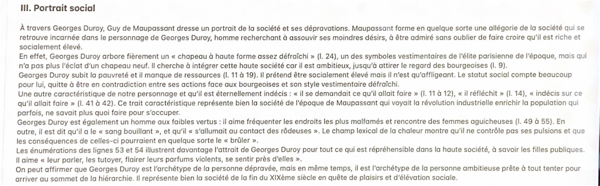 Commentaire de Bel Ami
I. Portrait moral
Georges Duroy est un personnage aux multiples facettes. C'est un homme qui se laisse aller à ses dé
