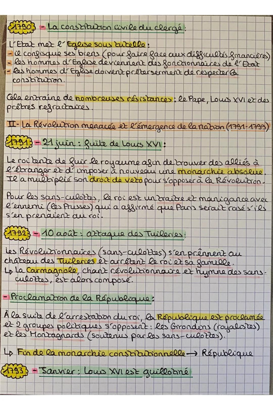 1793-1794: PERIODE DE LA TERREUR:
Les rois ébrangers forment des alliances et attaquent la
France car ils veulent le retour d'une monarchie.
