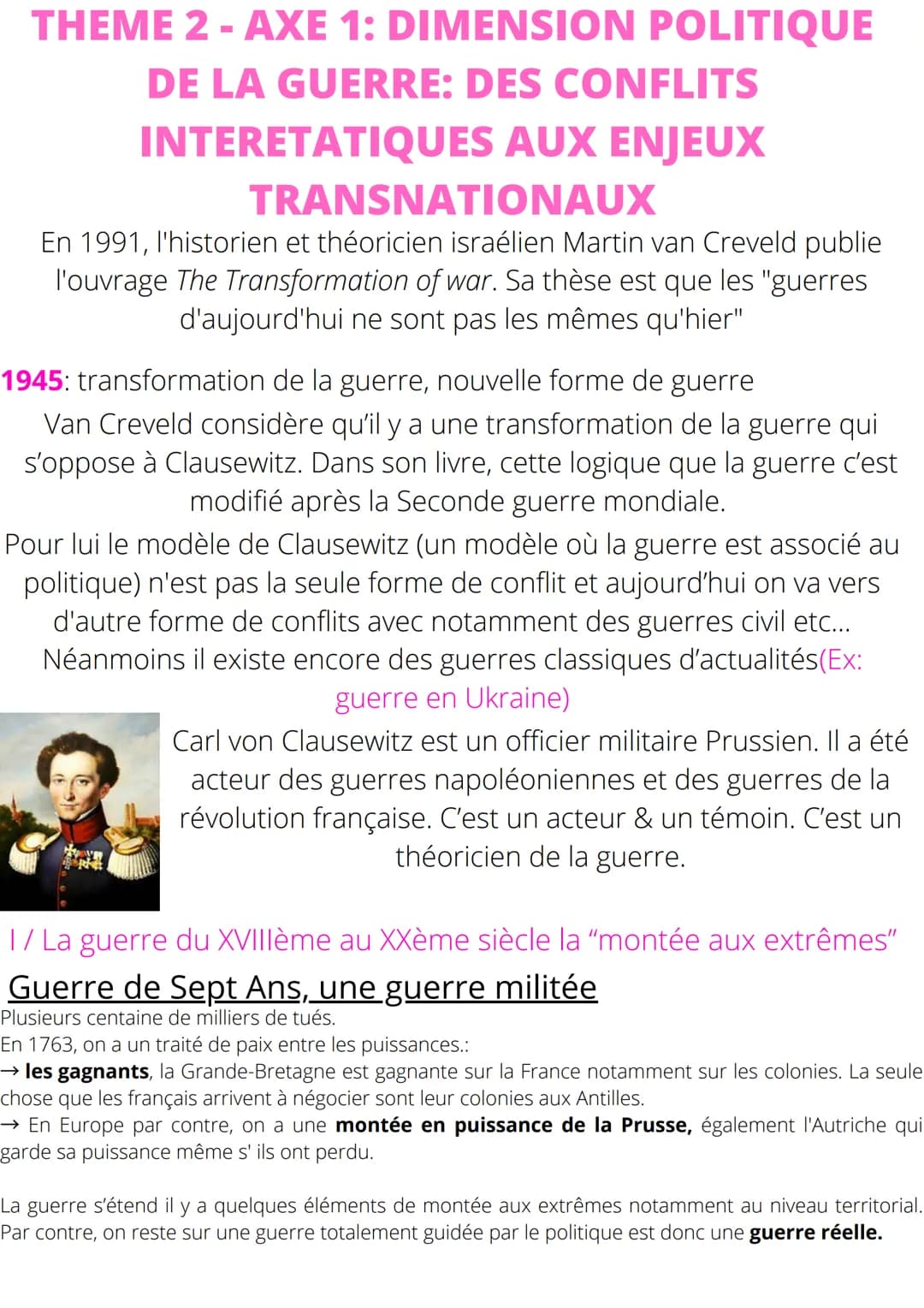 THEME 2 - AXE 1: DIMENSION POLITIQUE
DE LA GUERRE: DES CONFLITS
INTERETATIQUES
AUX ENJEUX
TRANSNATIONAUX
En 1991, l'historien et théoricien 