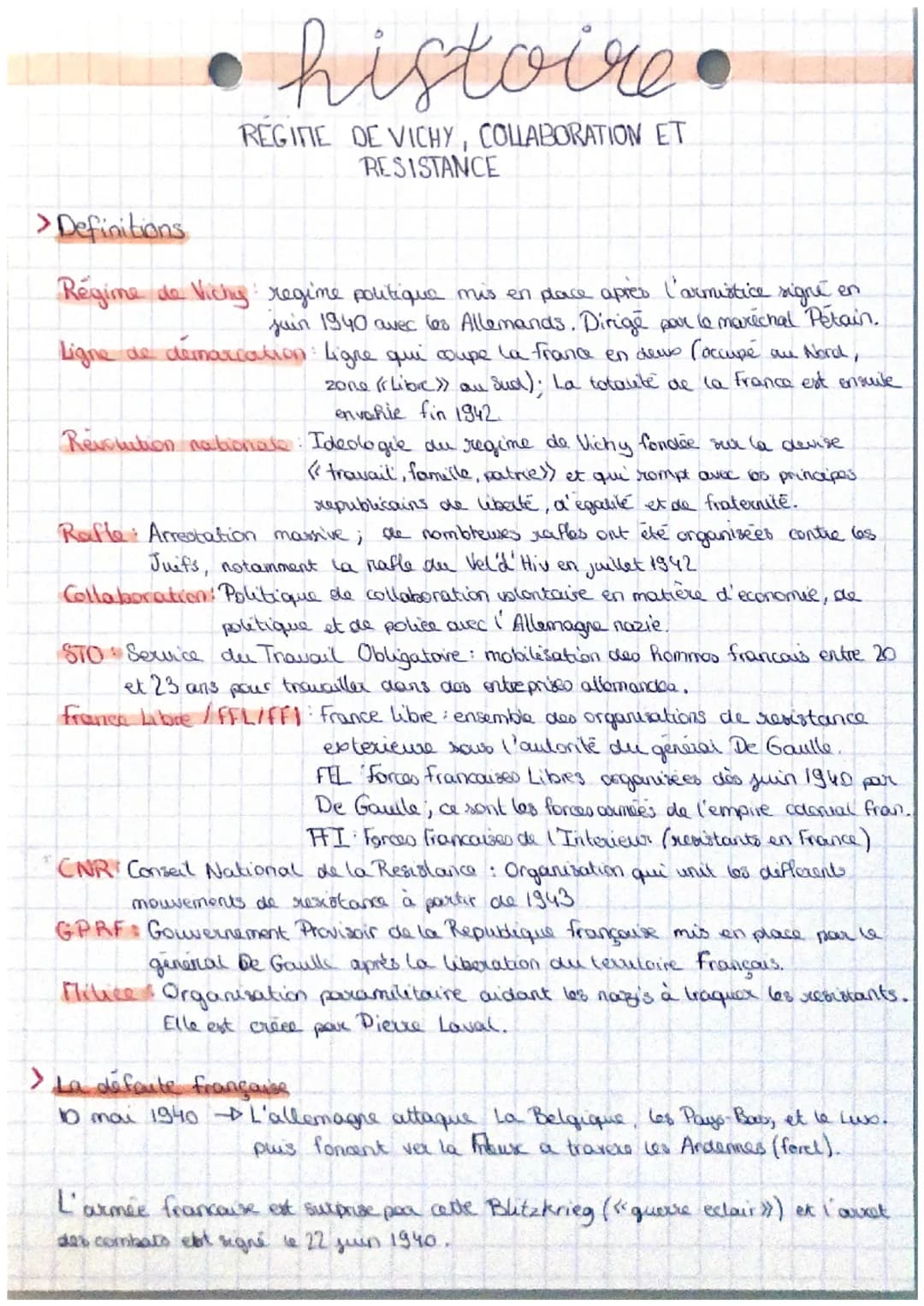 histoire
REGINE DE VICHY, COLLABORATION ET
RESISTANCE
>Definitions
Régime de Vichy regime politique mis en place après l'armistice signé en

