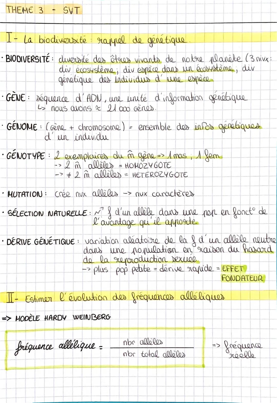 THEME 3 SVT
I- La biodiversité rappel de génétique
• BIODIVERSITÉ: diversité des êtres vivants de notre planète (3 nivx:
div écosystème, div