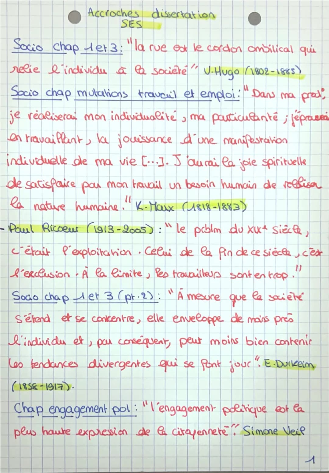 --- OCR Start ---
Accroches dissertation
SES
Socio chap let 3: "la rue est le cordon ombilical qui
relie l'individu à la société" V.Hugo (18