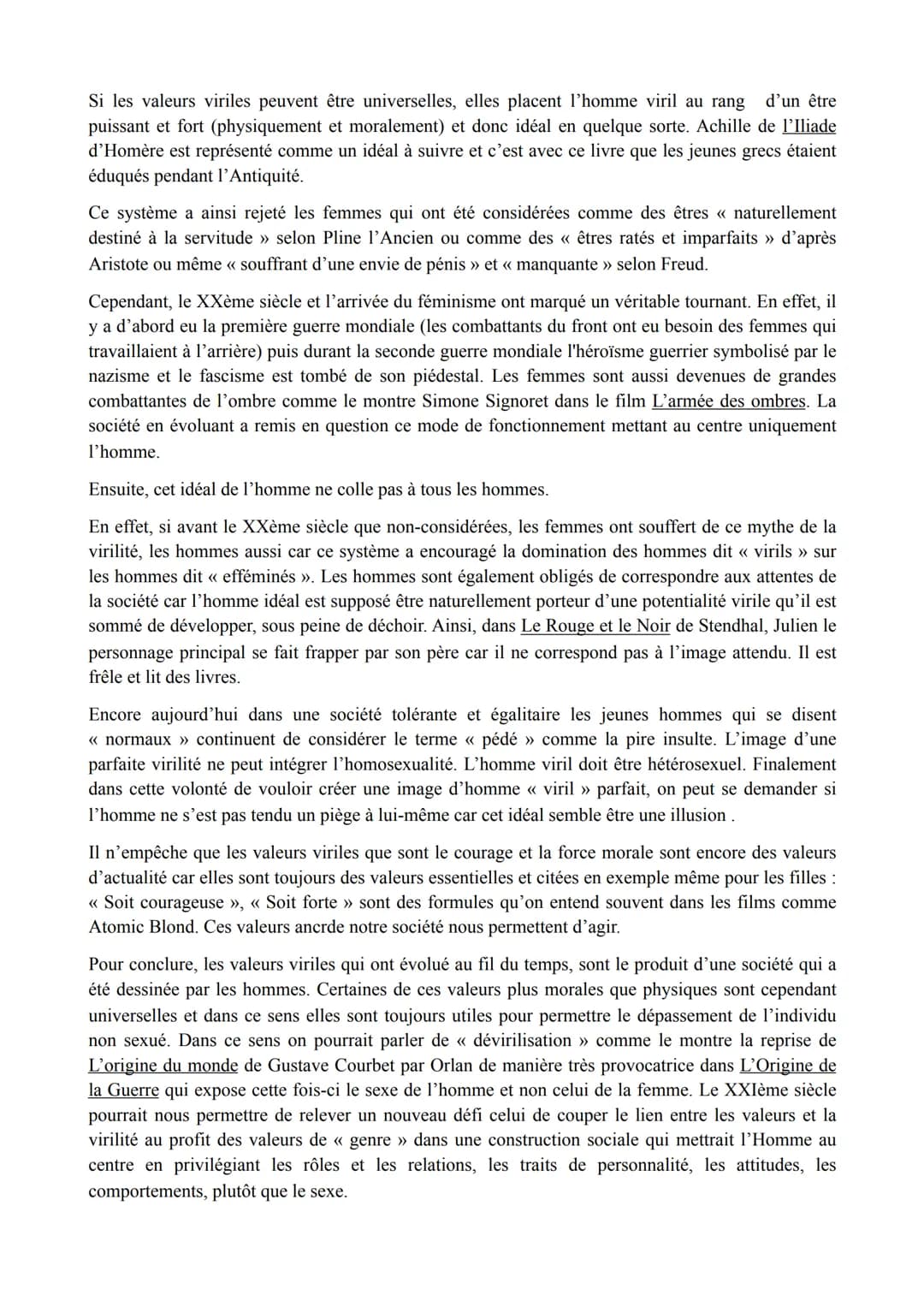 Marie ADAM 212
SUJET : Les valeurs viriles sont-elles toujours utiles actuellement ?
La virilité se définit comme un ensemble des caractères