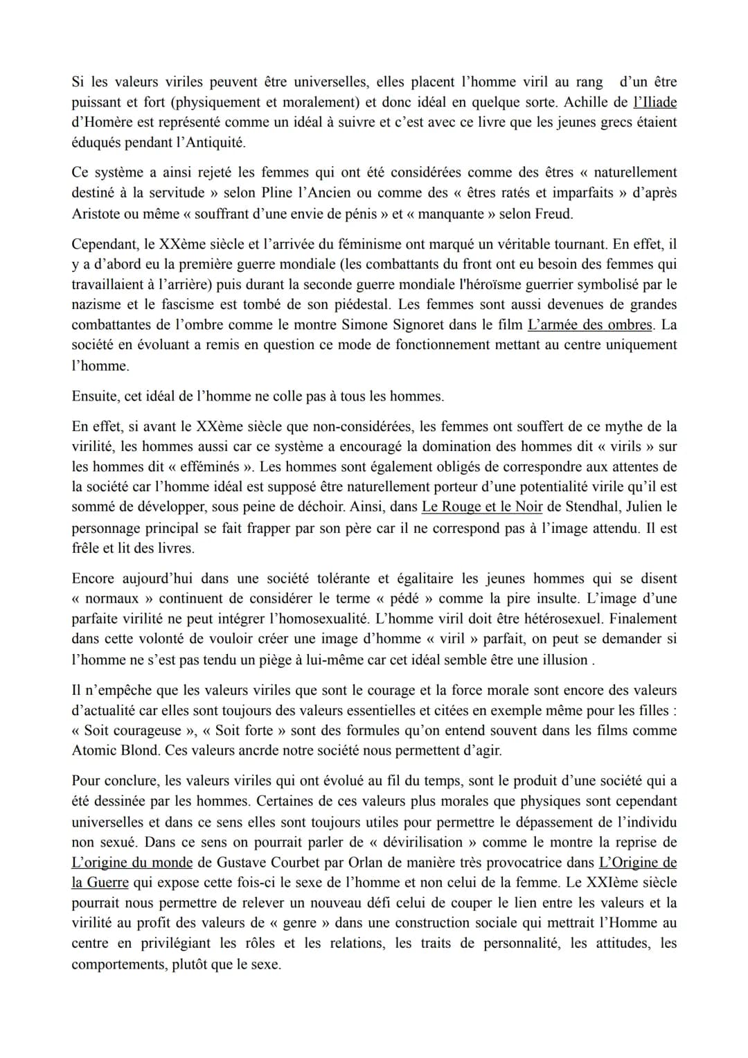 Marie ADAM 212
SUJET : Les valeurs viriles sont-elles toujours utiles actuellement ?
La virilité se définit comme un ensemble des caractères