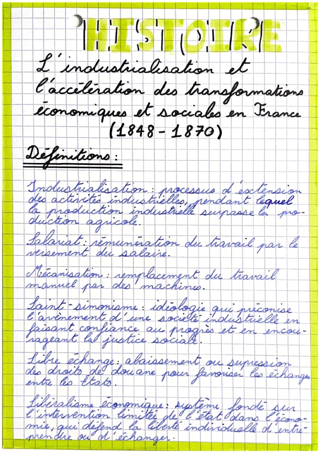 100 TOTR
L'industrialisation et
l'accélération des transformations
et sociales en France
économiques et sociales
(1848-1870)
Définitions:
In