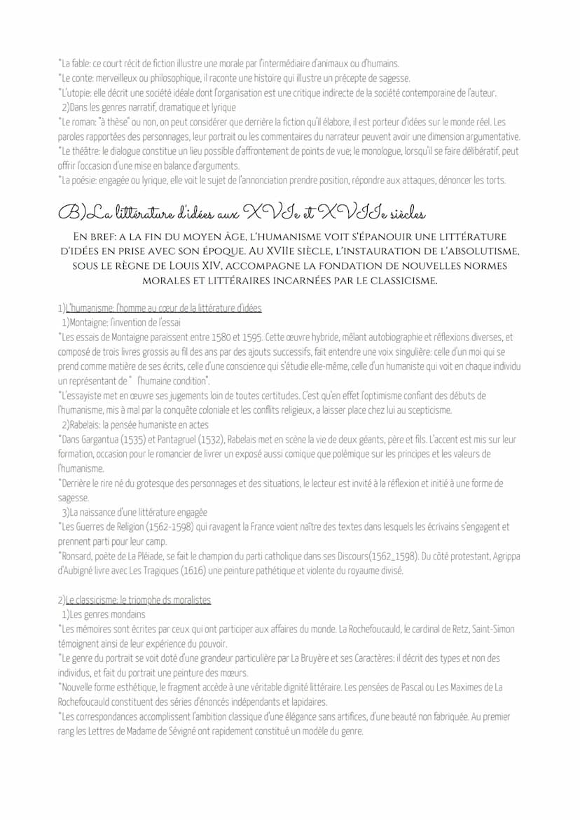 LA LITTÉRATURE D'IDÉES, DU
XVIE AU XVIIIE SIÈCLE
EN BREF: LA LITTÉRATURE D'IDÉES SE DÉFINIT COMME L'ENSEMBLE DES TEXTES QUI NE
RELÈVENT NI D