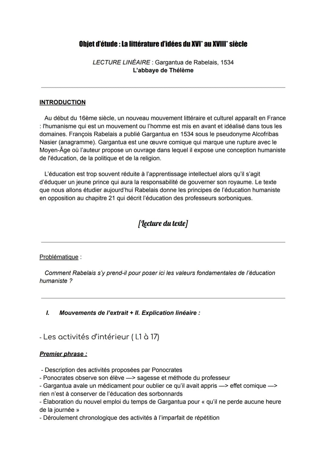 
<p>Au début du 16ème siècle, un nouveau mouvement littéraire et culturel apparaît en France : l'humanisme qui est un mouvement où l'homme e