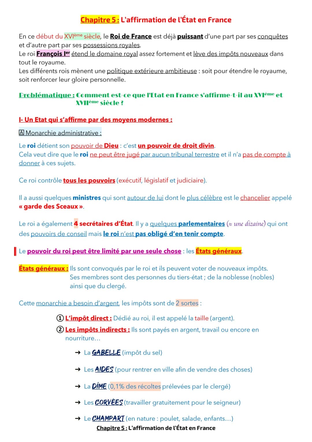 Chapitre 5 : L'affirmation de l'État en France
En ce début du XVIème siècle, le Roi de France est déjà puissant d'une part par ses conquêtes