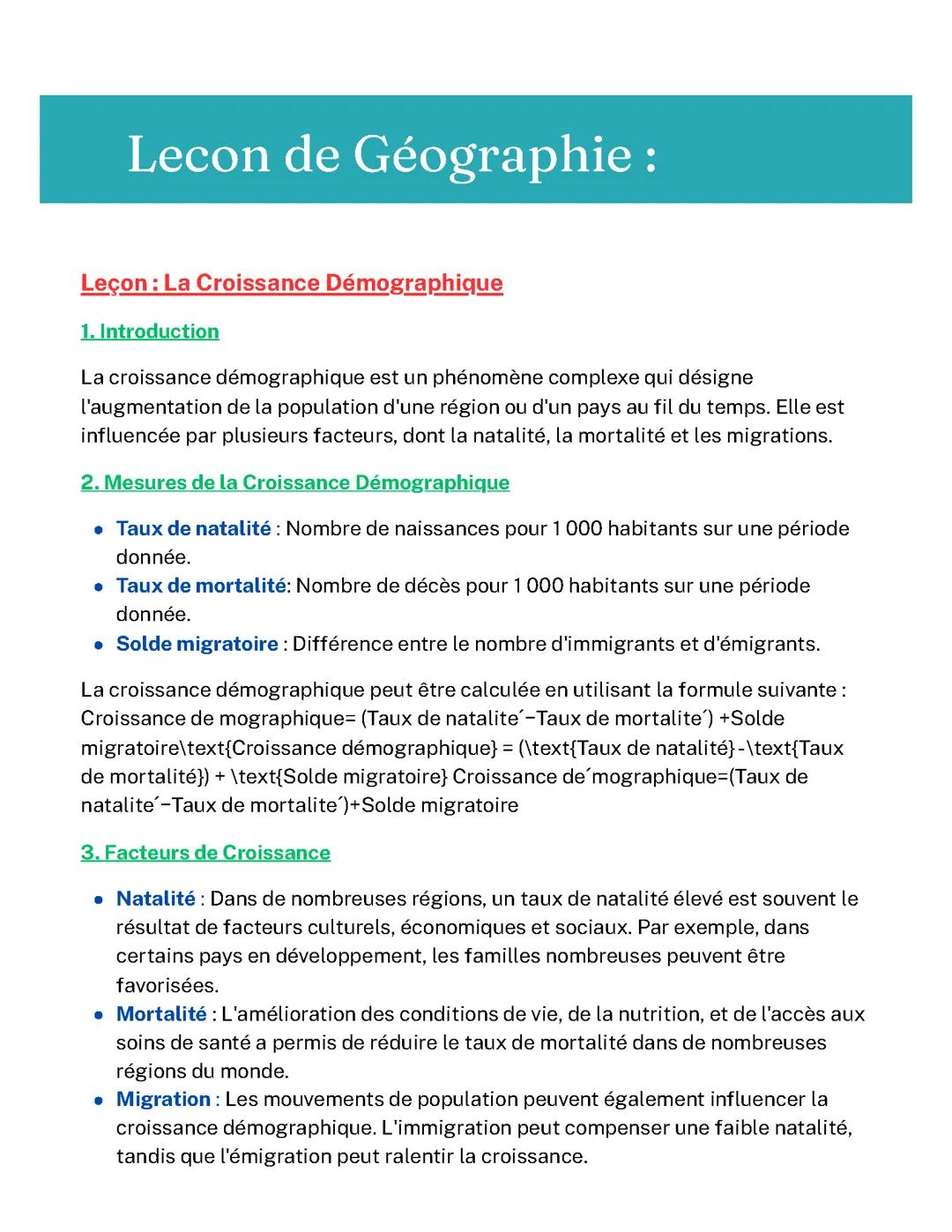 La Croissance démographique 
