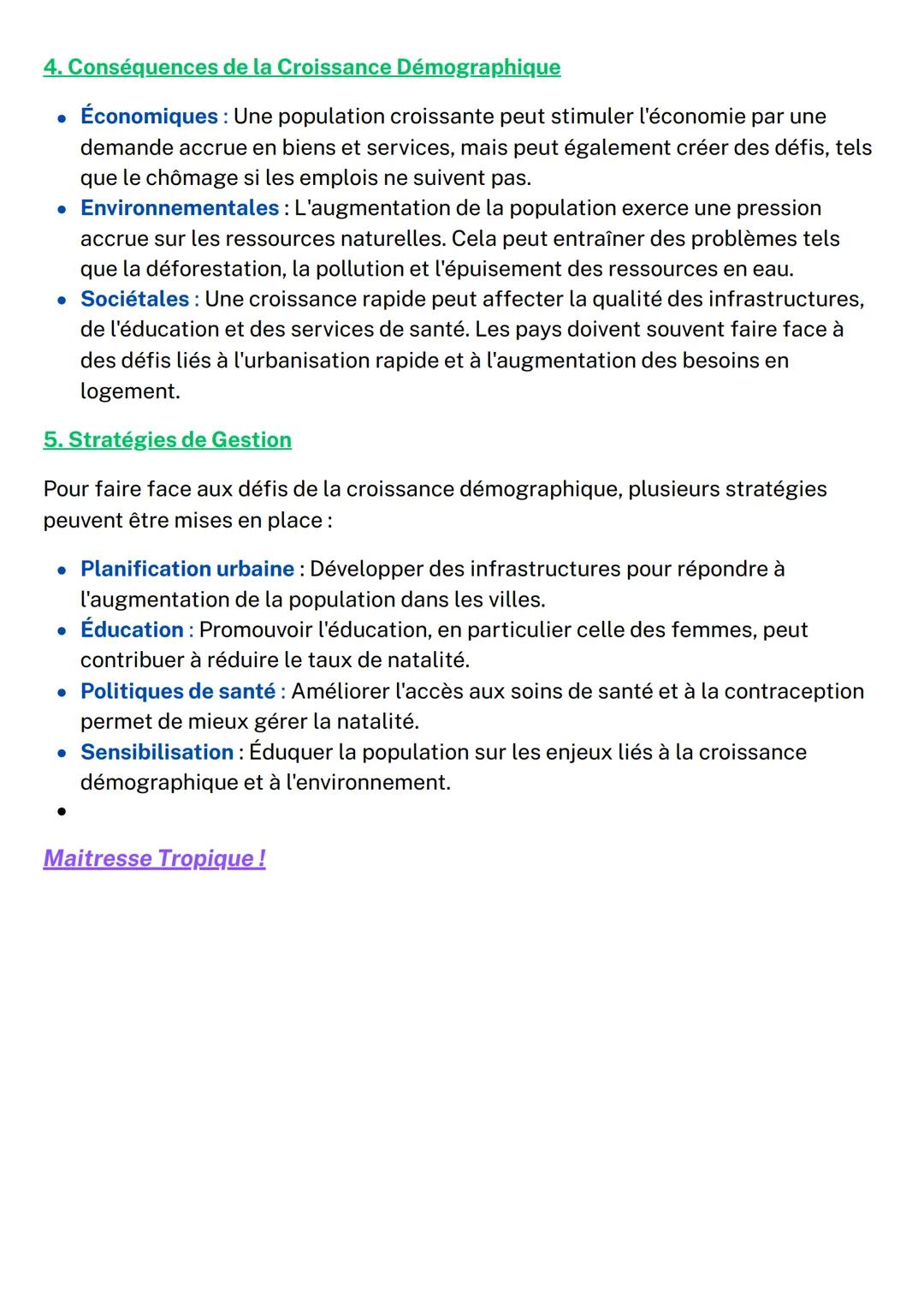 Lecon de Géographie :
Leçon : La Croissance Démographique
1. Introduction
La croissance démographique est un phénomène complexe qui désigne
