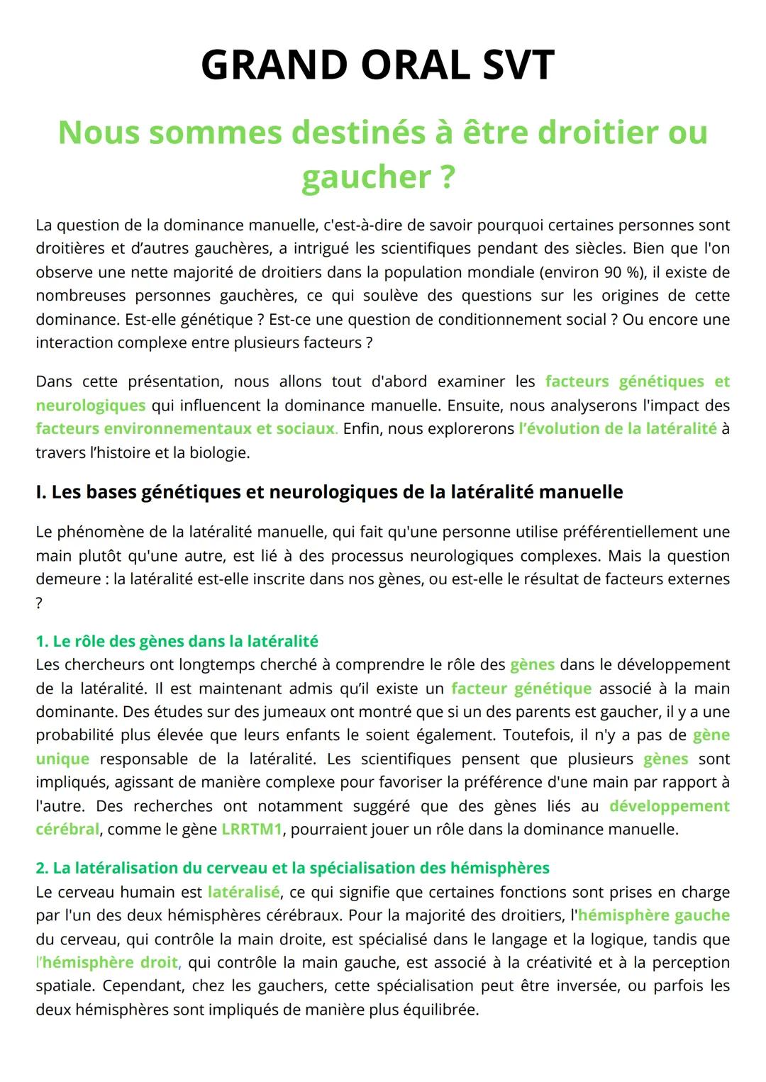 # GRAND ORAL SVT

Nous sommes destinés à être droitier ou
gaucher ?

La question de la dominance manuelle, c'est-à-dire de savoir pourquoi c