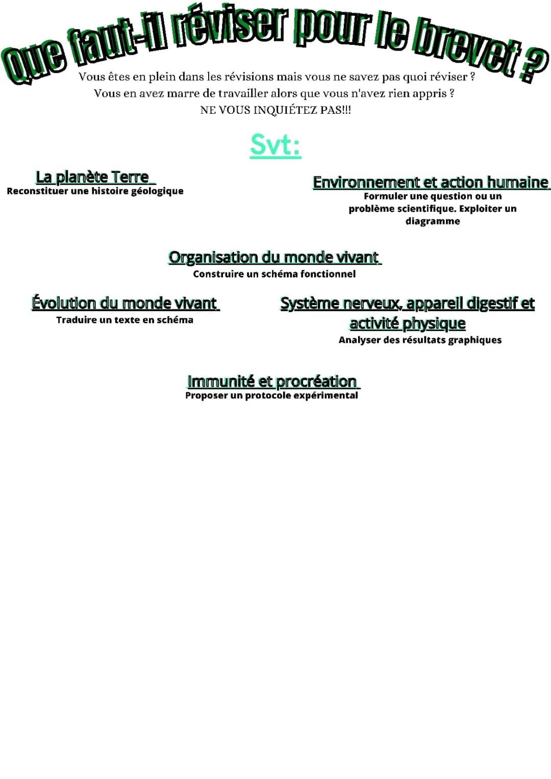 Que faut il réviser pour le brevet de SVT