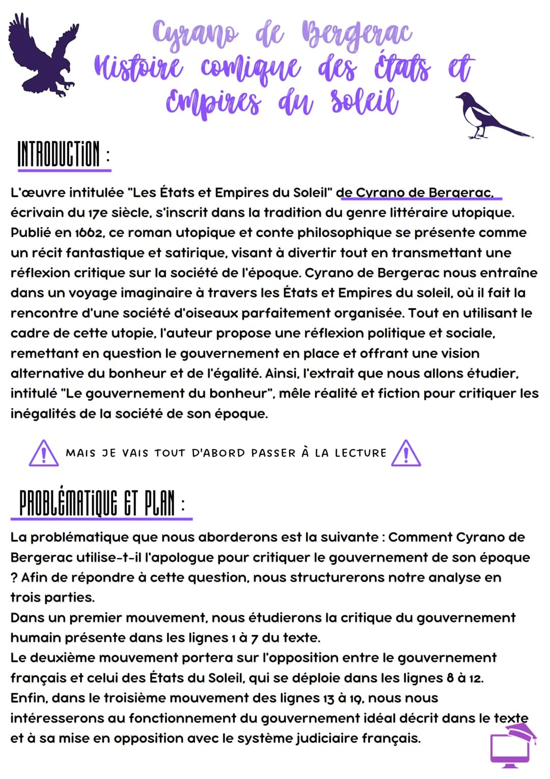 X
Cyrano de Bergerac
Histoire comique des États et
Empires du soleil
INTRODUCTION :
L'œuvre intitulée "Les États et Empires du Soleil" de Cy