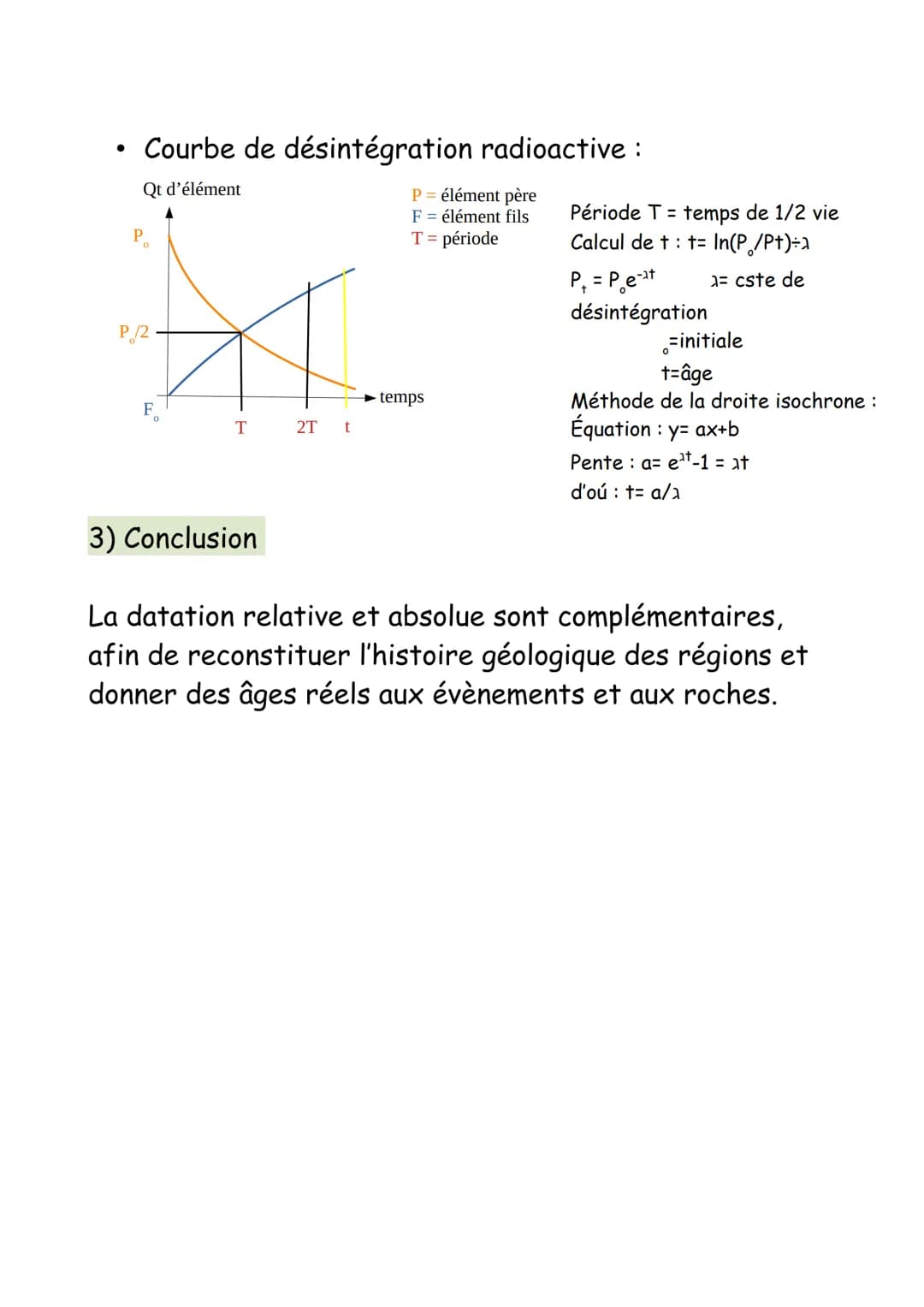 FICHE DE REVISION_SPE SVT
2) Chronologie absolue
La datation absolue, repose sur le phénomène de
radioactivité des éléments chimiques et per