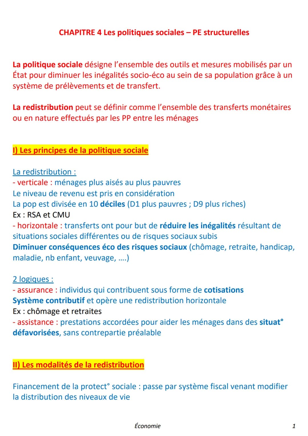 CHAPITRE 4 Les politiques sociales - PE structurelles
La politique sociale désigne l'ensemble des outils et mesures mobilisés par un
État po